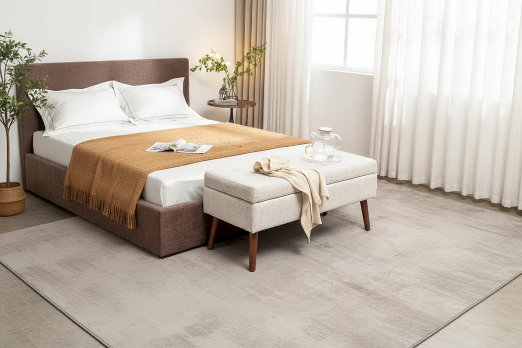 Linen Tufted Storage Bench with Safety Hinge and Wood Legs