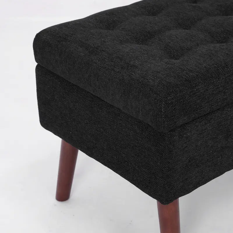 Linen Tufted Storage Bench with Safety Hinge and Wood Legs