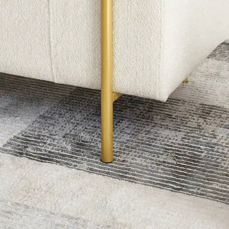Linen Upholstered Storage Bench with Cylindrical Arms and Gold Metal Legs, 44x17x23