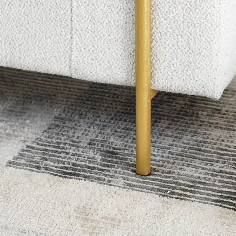 Linen Upholstered Storage Bench with Cylindrical Arms and Gold Metal Legs, 44x17x23