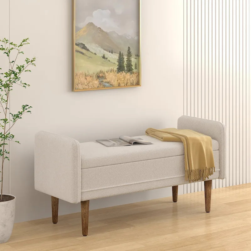 Green Linen Fabric Storage Stool with Hidden Storage Space for Apartment, Living Room, Bedroom