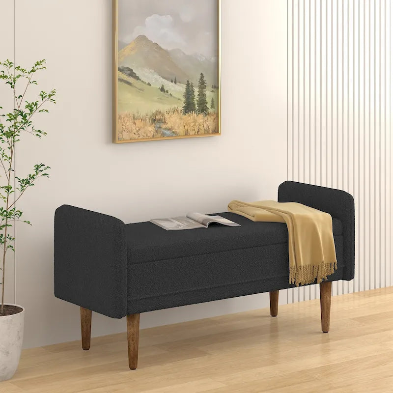 Green Linen Fabric Storage Stool with Hidden Storage Space for Apartment, Living Room, Bedroom