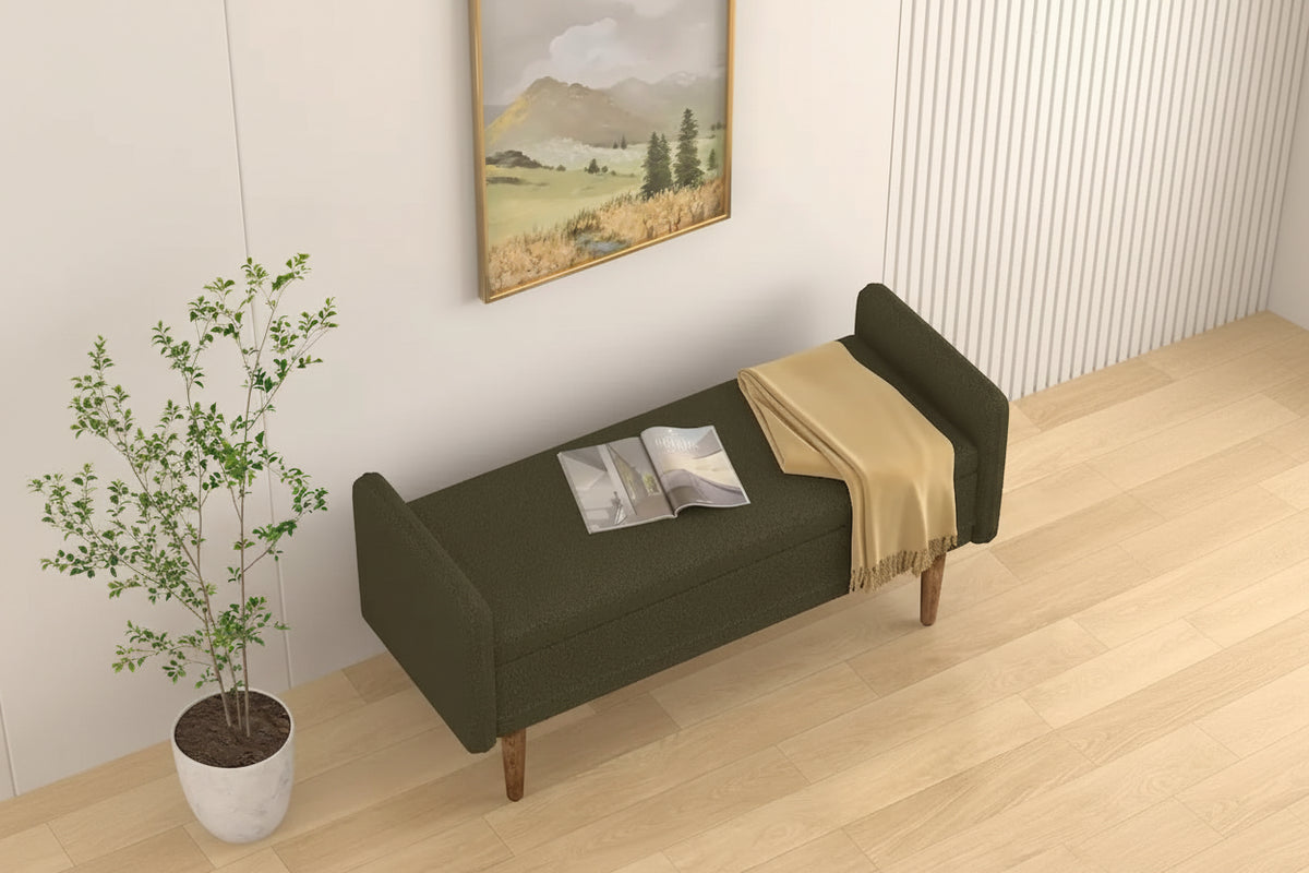 Green Linen Fabric Storage Stool with Hidden Storage Space for Apartment, Living Room, Bedroom