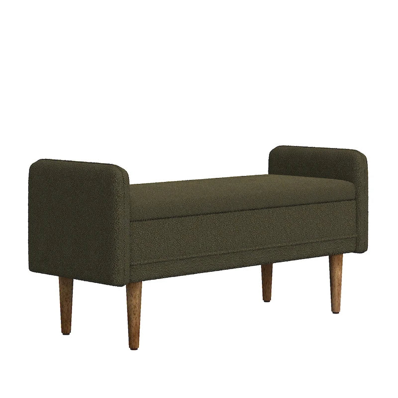Green Linen Fabric Storage Stool with Hidden Storage Space for Apartment, Living Room, Bedroom