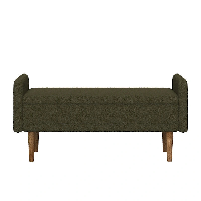 Green Linen Fabric Storage Stool with Hidden Storage Space for Apartment, Living Room, Bedroom