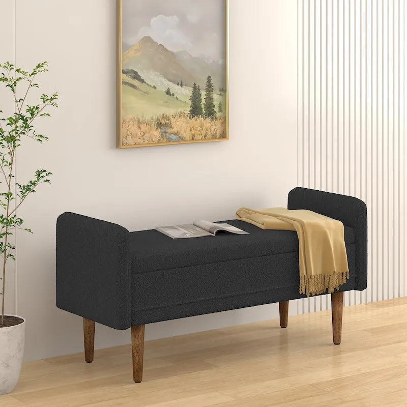 Green Linen Fabric Storage Stool with Hidden Storage Space for Apartment, Living Room, Bedroom