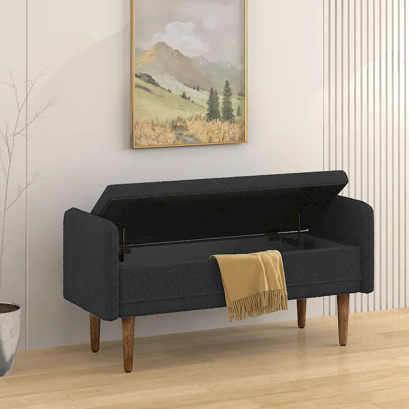 Green Linen Fabric Storage Stool with Hidden Storage Space for Apartment, Living Room, Bedroom