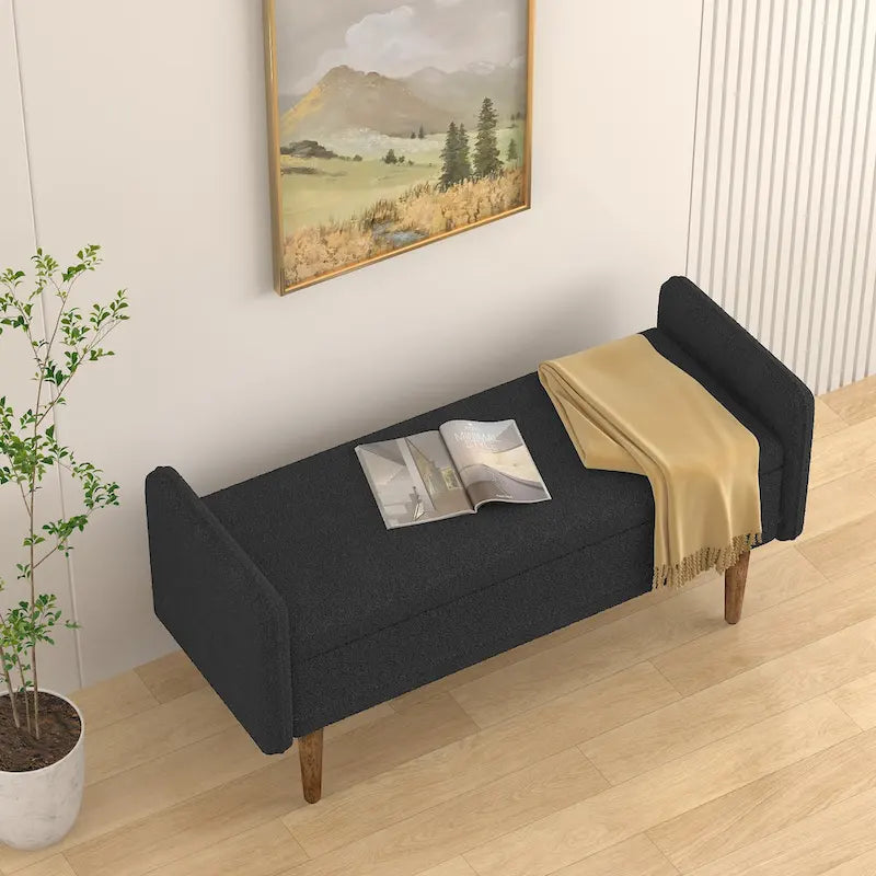Green Linen Fabric Storage Stool with Hidden Storage Space for Apartment, Living Room, Bedroom