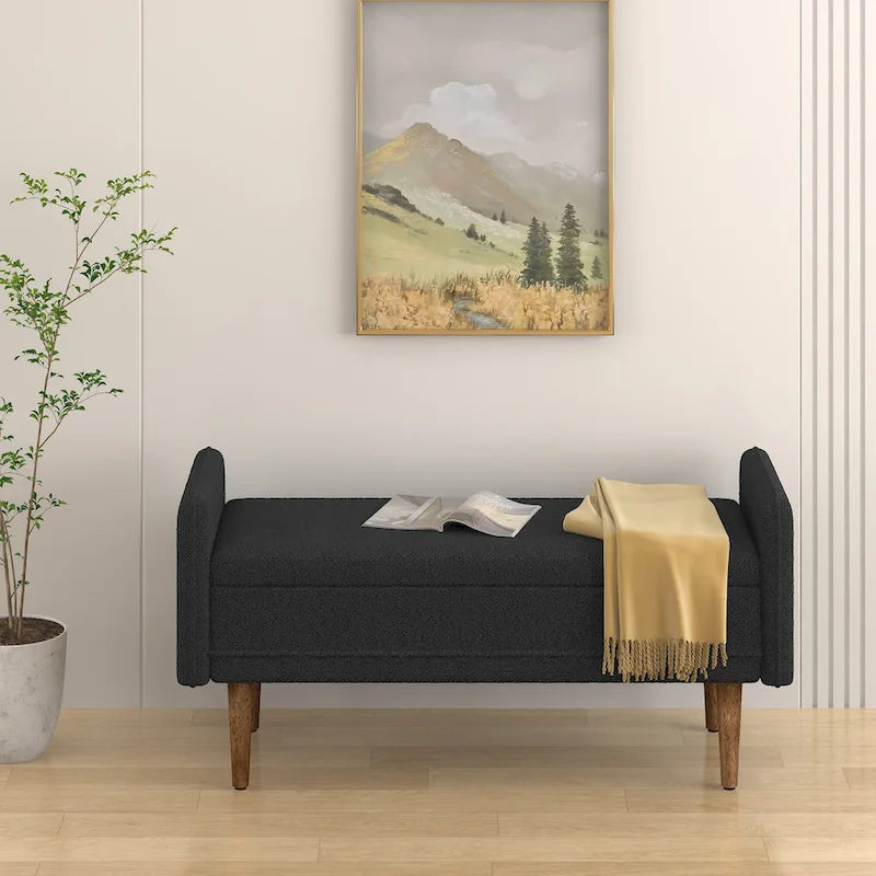 Green Linen Fabric Storage Stool with Hidden Storage Space for Apartment, Living Room, Bedroom
