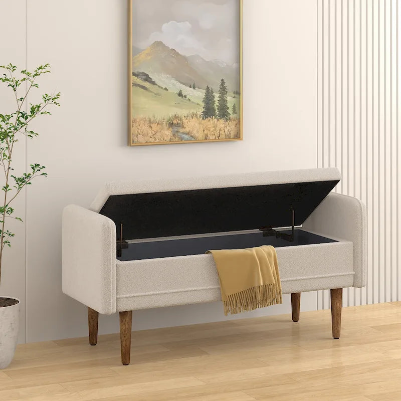 Green Linen Fabric Storage Stool with Hidden Storage Space for Apartment, Living Room, Bedroom