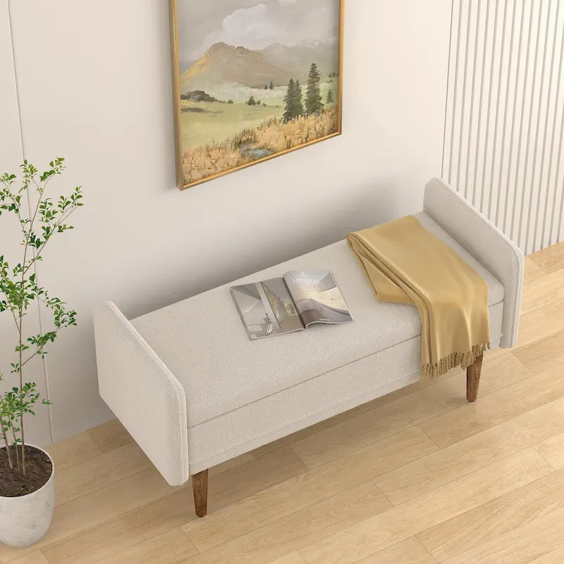 Green Linen Fabric Storage Stool with Hidden Storage Space for Apartment, Living Room, Bedroom