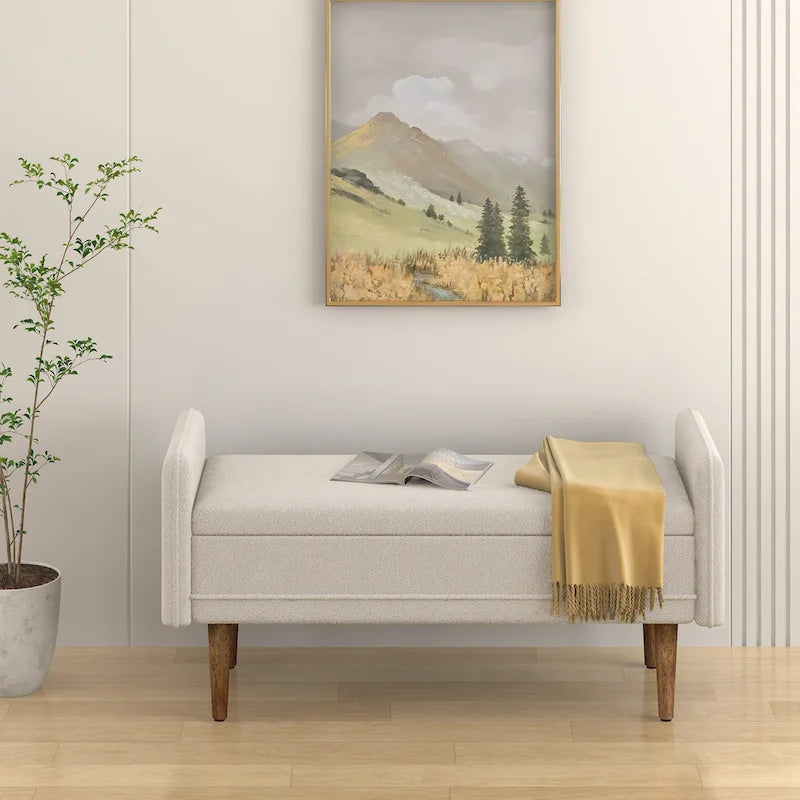 Green Linen Fabric Storage Stool with Hidden Storage Space for Apartment, Living Room, Bedroom