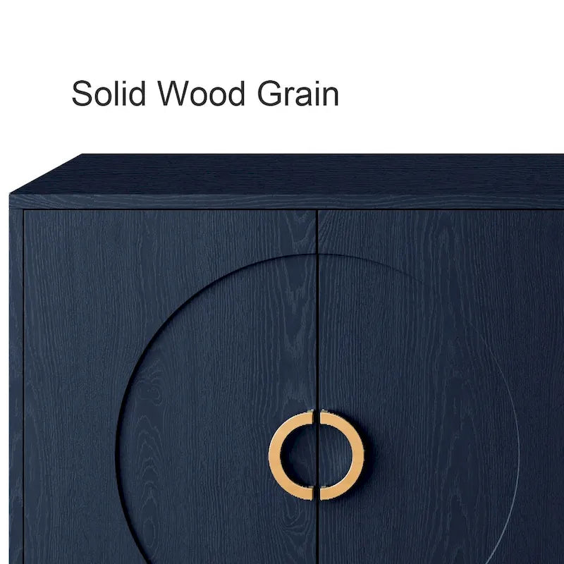 Navy Blue 4-Door Lacquered Wood Sideboard Cabinet for Living Room, Entryway, Hallway, Office