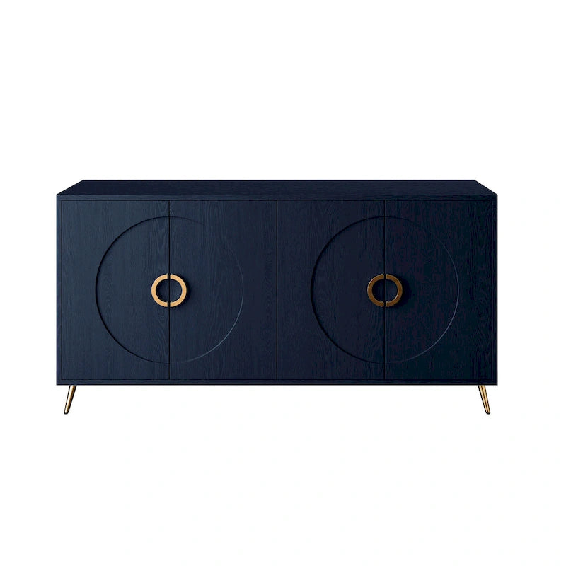 Navy Blue 4-Door Lacquered Wood Sideboard Cabinet for Living Room, Entryway, Hallway, Office
