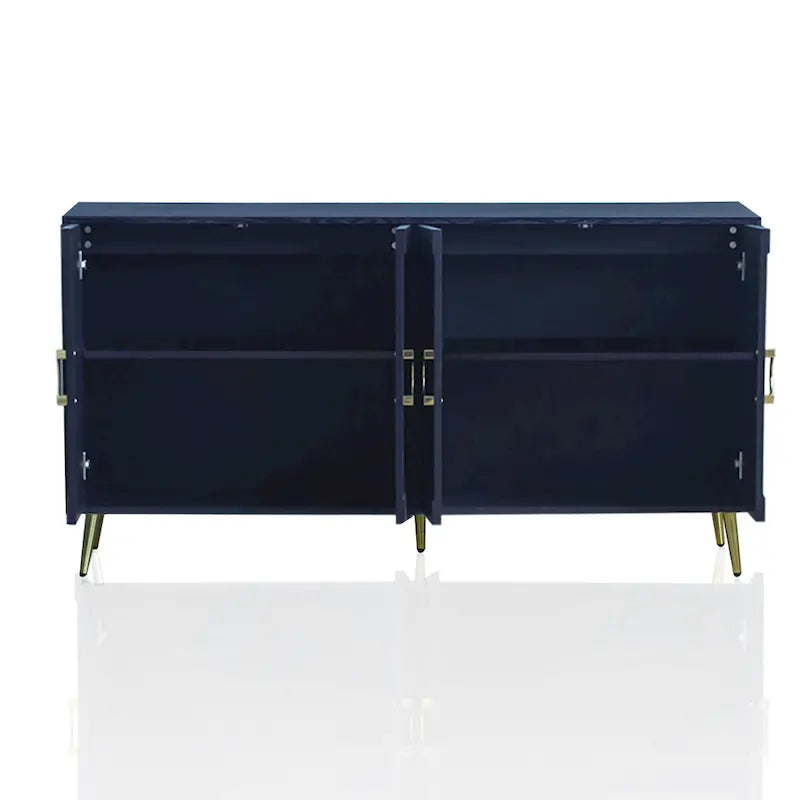 Navy Blue 4-Door Lacquered Wood Sideboard Cabinet for Living Room, Entryway, Hallway, Office