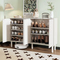 4-Door Fluted Storage Cabinet on 5 Solid Wood Legs with 5 Adjustable Shelves, 55x13.7x35.4