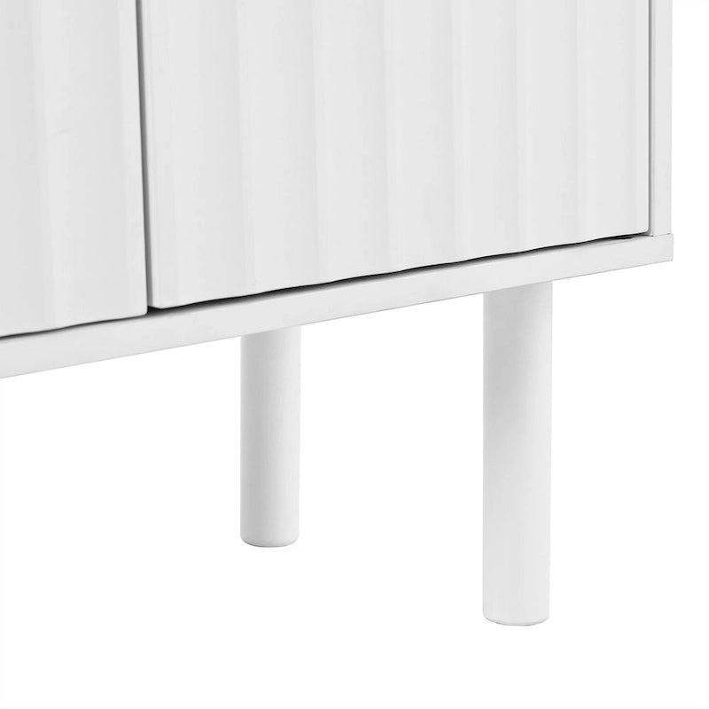 4-Door Fluted Storage Cabinet on 5 Solid Wood Legs with 5 Adjustable Shelves, 55x13.7x35.4