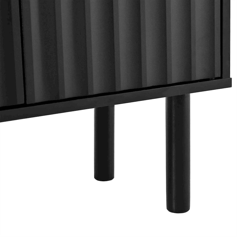 4-Door Fluted Storage Cabinet on 5 Solid Wood Legs with 5 Adjustable Shelves, 55x13.7x35.4