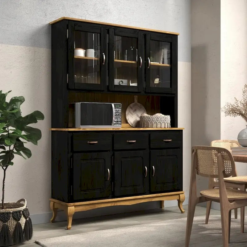 Solid Pine Wood Dining Hutch Display Cabinet, 57.2x12.4x41.9