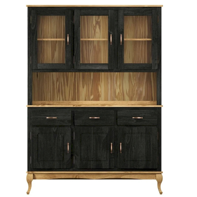 Solid Pine Wood Dining Hutch Display Cabinet, 57.2x12.4x41.9