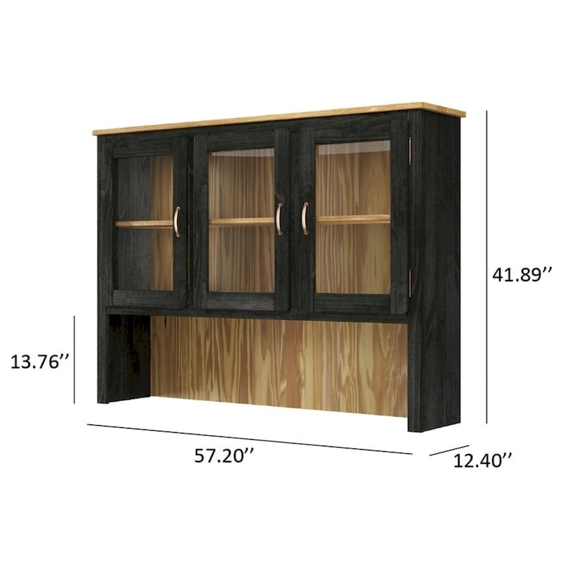 Solid Pine Wood Dining Hutch Display Cabinet, 57.2x12.4x41.9