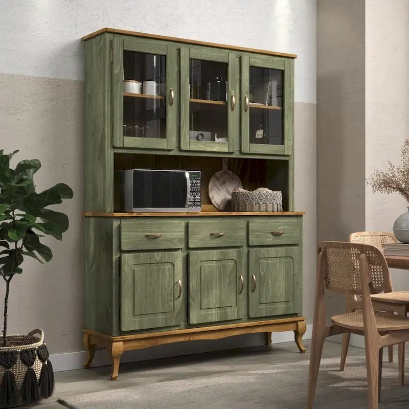 Solid Pine Wood Dining Hutch Display Cabinet, 57.2x12.4x41.9