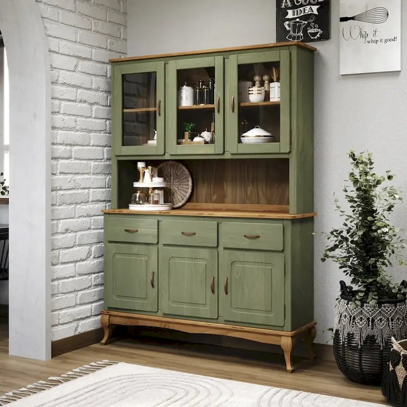 Solid Pine Wood Dining Hutch Display Cabinet, 57.2x12.4x41.9