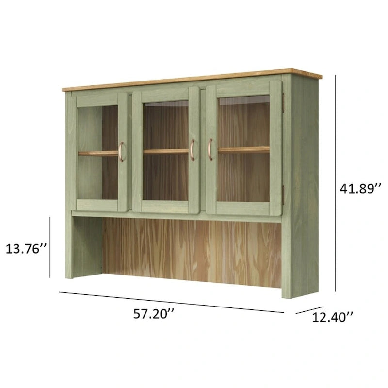 Solid Pine Wood Dining Hutch Display Cabinet, 57.2x12.4x41.9