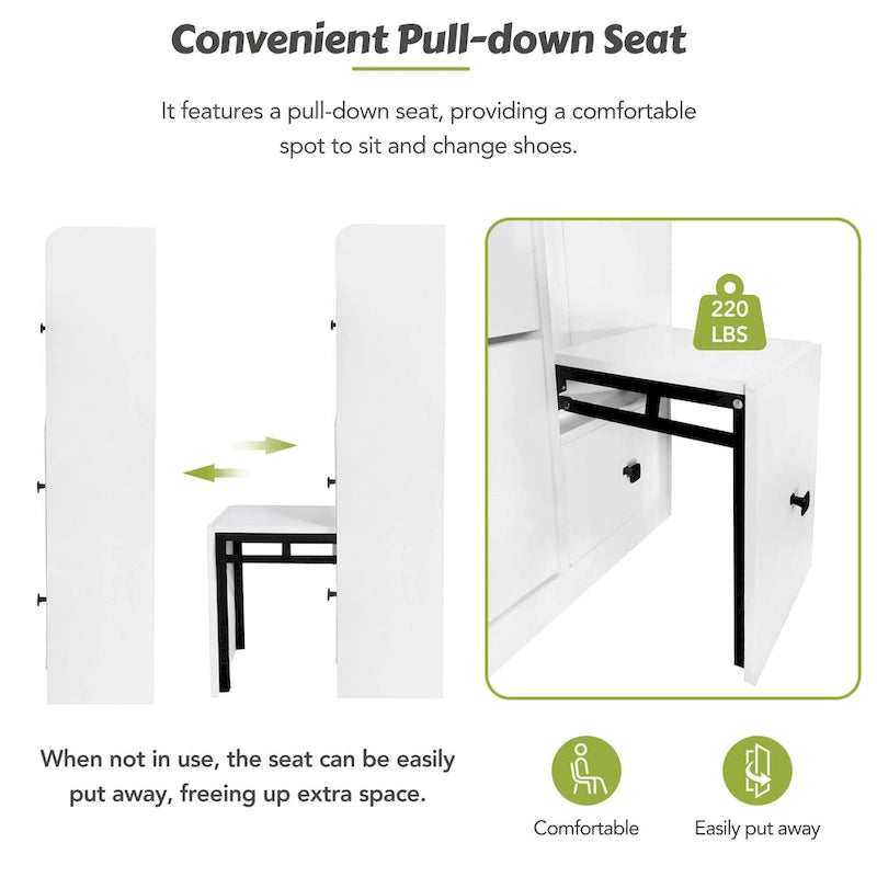Flip-Down Seat Shoe Cabinet with 3 Drawers, Anti-Tip Device, Holds 24 Pairs