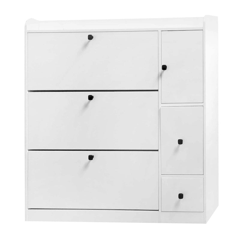 Flip-Down Seat Shoe Cabinet with 3 Drawers, Anti-Tip Device, Holds 24 Pairs