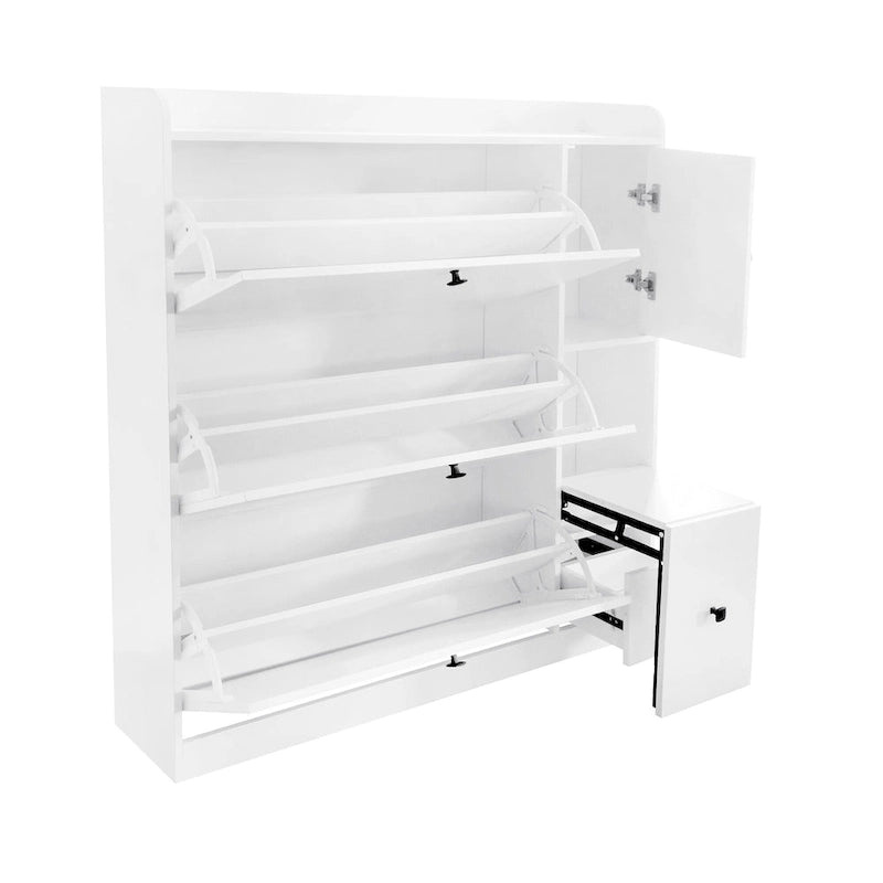 Flip-Down Seat Shoe Cabinet with 3 Drawers, Anti-Tip Device, Holds 24 Pairs