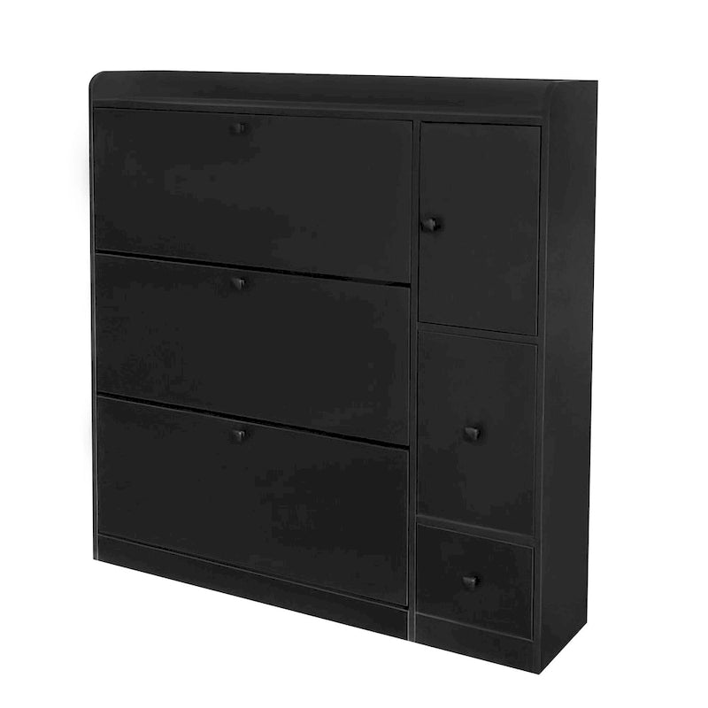 Flip-Down Seat Shoe Cabinet with 3 Drawers, Anti-Tip Device, Holds 24 Pairs