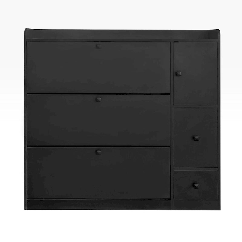 Flip-Down Seat Shoe Cabinet with 3 Drawers, Anti-Tip Device, Holds 24 Pairs