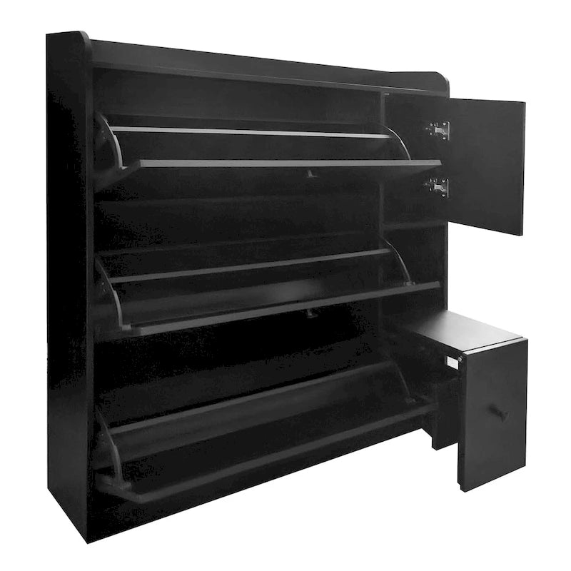 Flip-Down Seat Shoe Cabinet with 3 Drawers, Anti-Tip Device, Holds 24 Pairs