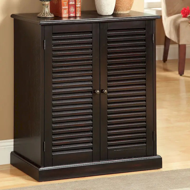 Shoe Cabinet with Louver Design Doors and Adjustable Shelves, Espresso or Oak Finish