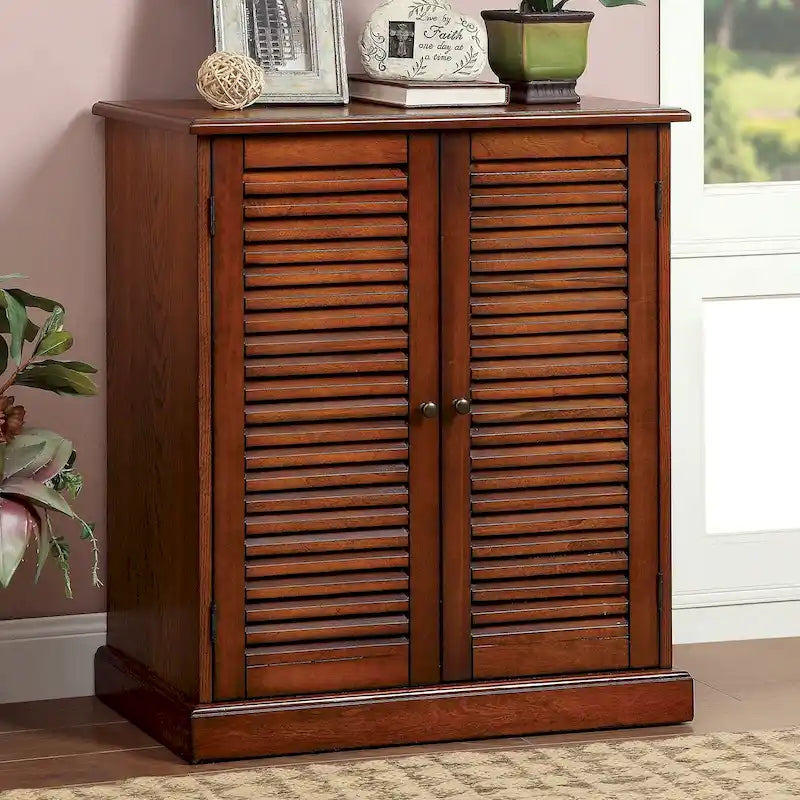 Shoe Cabinet with Louver Design Doors and Adjustable Shelves, Espresso or Oak Finish
