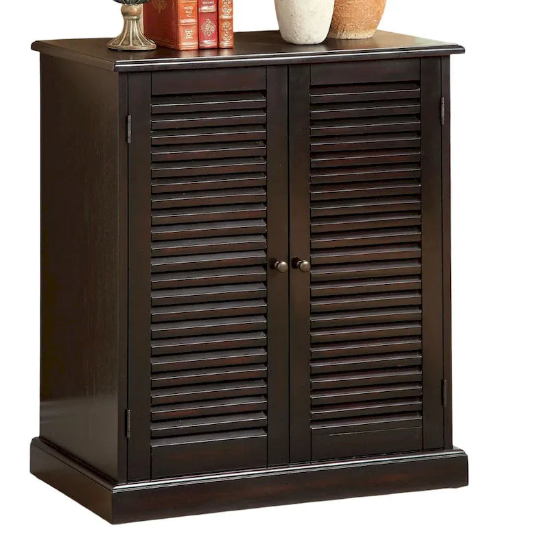 Shoe Cabinet with Louver Design Doors and Adjustable Shelves, Espresso or Oak Finish
