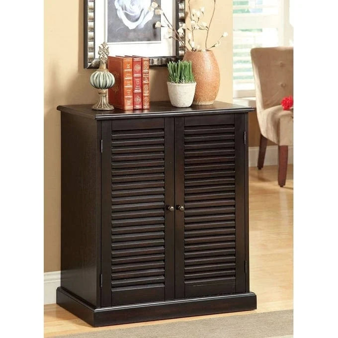 Shoe Cabinet with Louver Design Doors and Adjustable Shelves, Espresso or Oak Finish