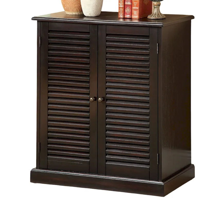 Shoe Cabinet with Louver Design Doors and Adjustable Shelves, Espresso or Oak Finish