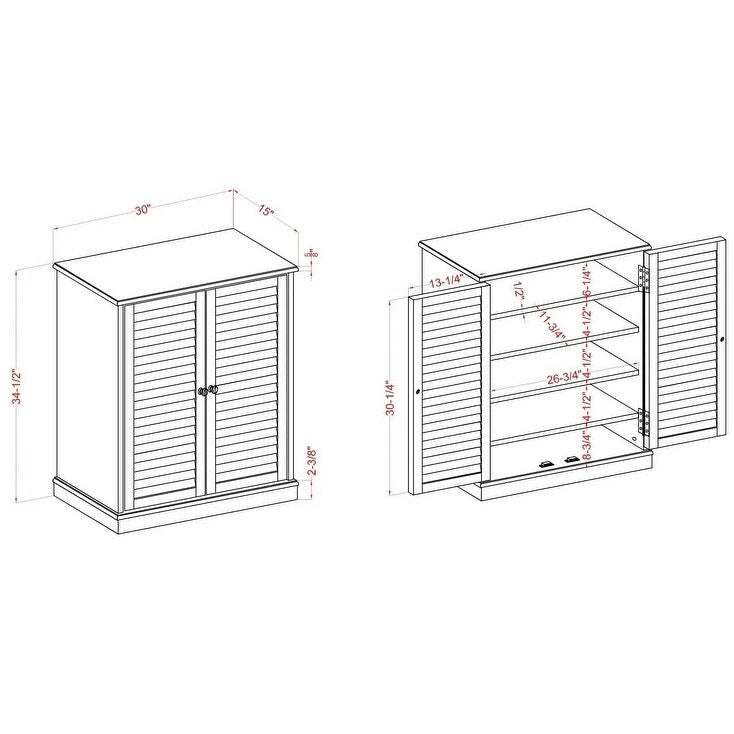 Shoe Cabinet with Louver Design Doors and Adjustable Shelves, Espresso or Oak Finish