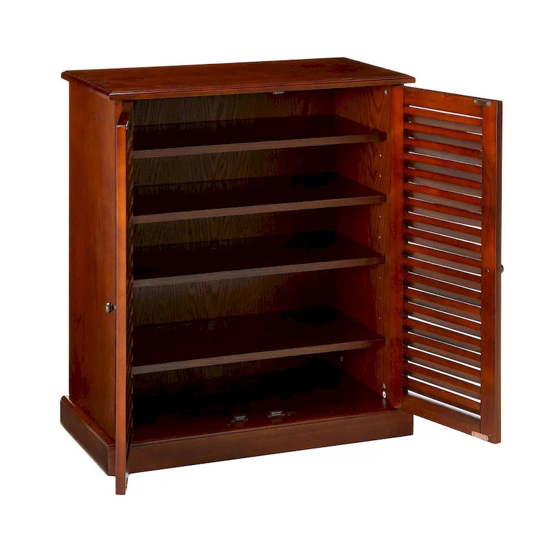 Shoe Cabinet with Louver Design Doors and Adjustable Shelves, Espresso or Oak Finish