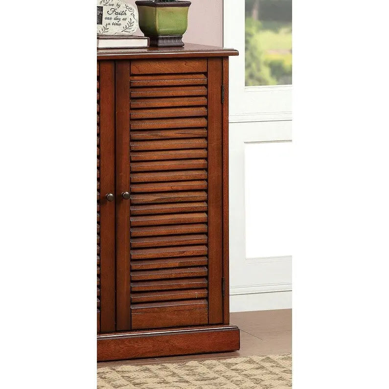 Shoe Cabinet with Louver Design Doors and Adjustable Shelves, Espresso or Oak Finish
