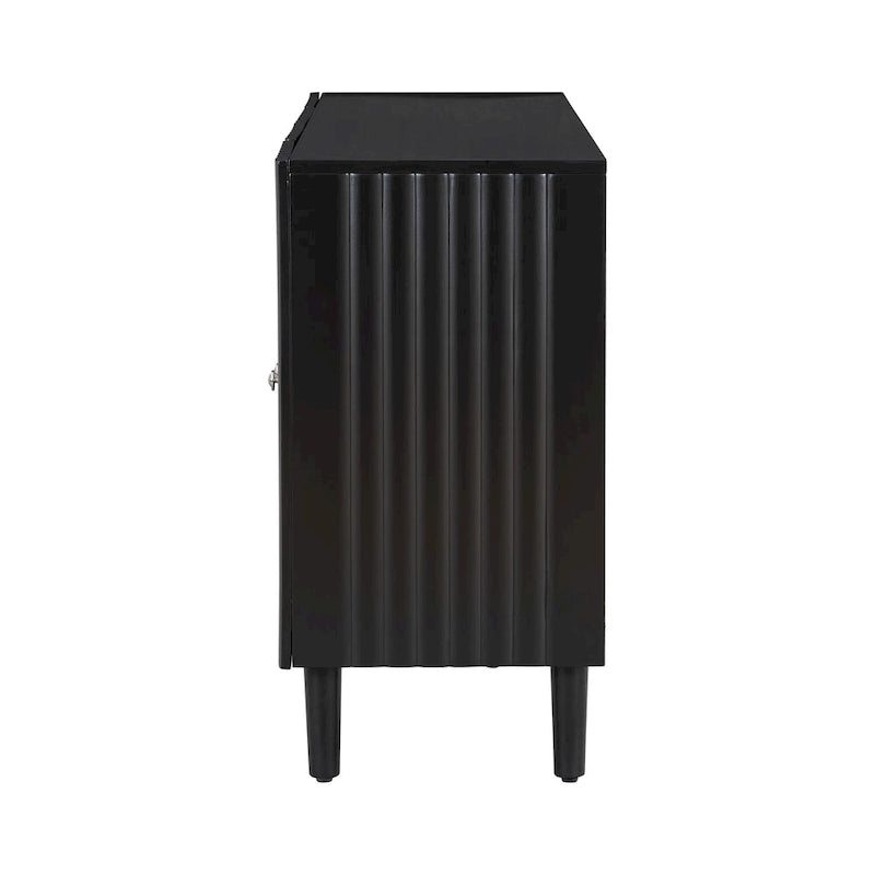 4-Door Sideboard Cabinet with Wavy Pattern Doors, Cylindrical Legs and Metal Handles
