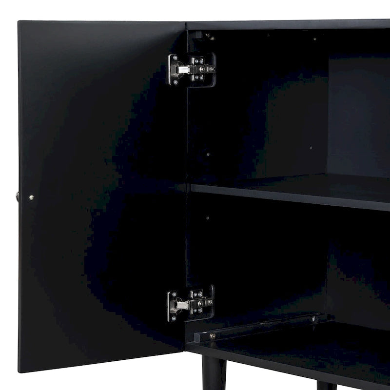4-Door Sideboard Cabinet with Wavy Pattern Doors, Cylindrical Legs and Metal Handles