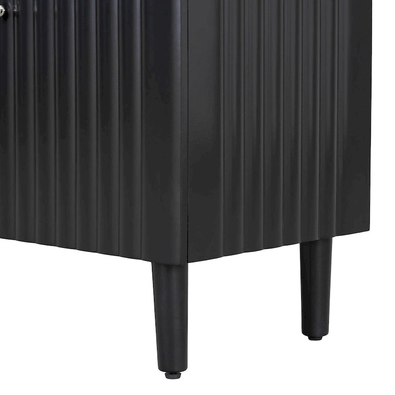 4-Door Sideboard Cabinet with Wavy Pattern Doors, Cylindrical Legs and Metal Handles