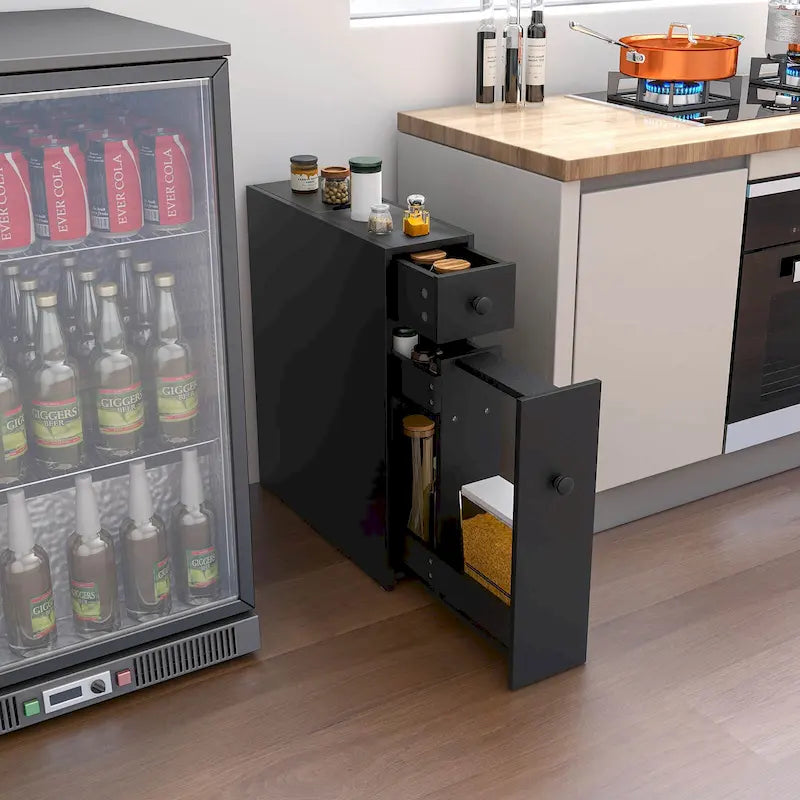 Narrow Freestanding Bathroom Floor Cabinet with Toilet-Side Storage Organizer