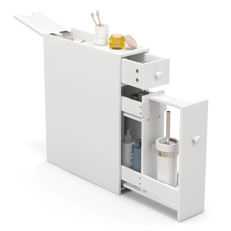 Narrow Freestanding Bathroom Floor Cabinet with Toilet-Side Storage Organizer