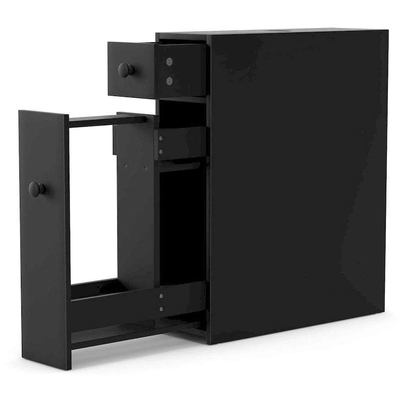 Narrow Freestanding Bathroom Floor Cabinet with Toilet-Side Storage Organizer