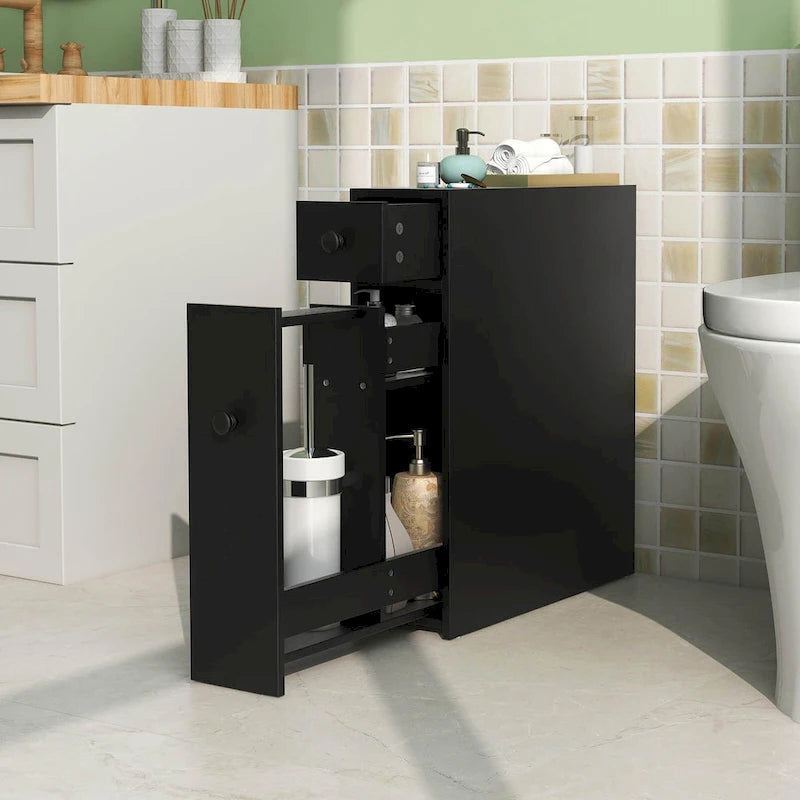 Narrow Freestanding Bathroom Floor Cabinet with Toilet-Side Storage Organizer