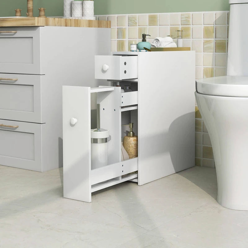 Narrow Freestanding Bathroom Floor Cabinet with Toilet-Side Storage Organizer